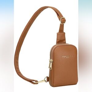 Light brown vegan leather crossbody bag women’s sling bag faux